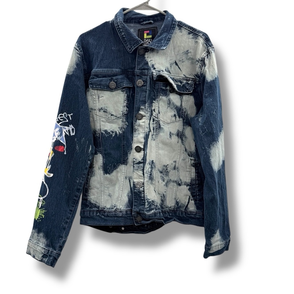Demolition Paint Splatter Bleached‎ Denim Jacket Unisex Size Large Streetwear